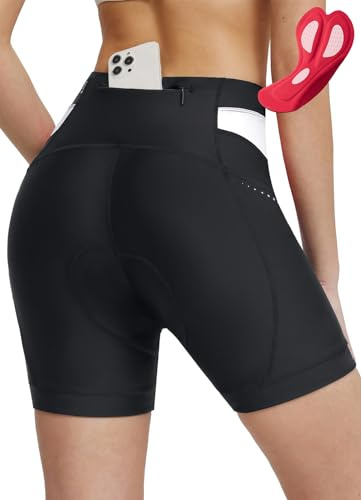 BALEAF Dam 4D vadderade cykelshorts cykelunderkläder med vadderingsfickor cykelbyxor cykeltights snurra utrustning kläder, Lycra vit, L