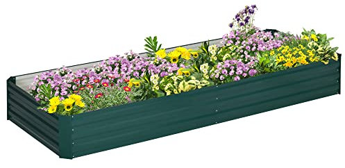 Outsunny Galvanised Raised Garden Bed, Metal Elevated Planter Box with Open Bottom, Outdoor Flower Pot for Growing Flowers, Herbs, 241 x 90.5cm, Green