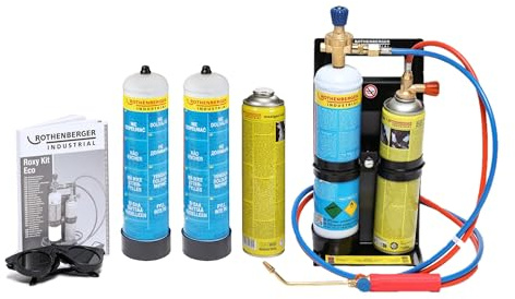 ROTHENBERGER Industrial Autogenschweiß- und Hartlötgerät Roxy Kit Eco, inkl. 3 x Sauerstoffeinwegflasche 110bar-930 ml und 2 x Maxigas-600 ml und umfangreichem Zubehör