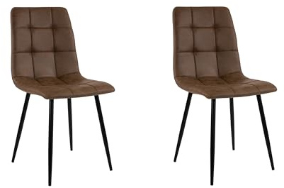 SAM 2er Set Esszimmerstuhl ULF, Stoffbezug braun, Schwarze Metallfüße | Schalenstuhl im skandinavischen Stil, quadratische Absteppungen, pflegeleichter Stuhl