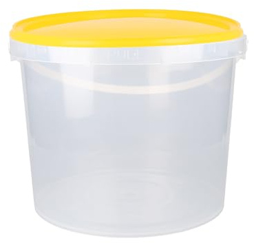 Eimer mit Deckel 5l Rund | Kunststoff Eimer Lebensmittelecht, luftdicht und stabil | Leer Eimer mit Griff und Deckel für Lebensmittel Chemie KlebstoffeTierfutter geeignet Eimer transparent gelb