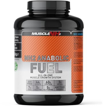 MuscleNh2 Anabolic Fuel All in One Whey Protein Powder, Raspberry Flavour 2.2kg, with Creatine and Glutamine, Muscle Recovery and Muscle Growth