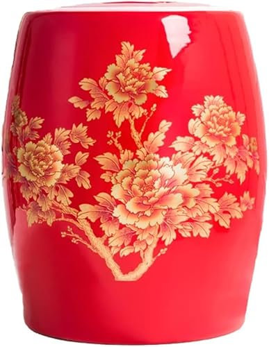 Cereal dispenserRetro Ceramic Cereal Storage Container, Traditional Chinese Porcelain Grain Dispenser, for Cereal, Flour, Sugar, Coffee, Rice, Nuts, Snacks, Pet Food,Tea(Red,Capacity 15kg)