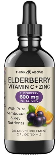 Elderberry Liquid Drops with Vitamin C & Zinc – Immune Support Supplement – Natural & Fast Absorption – 2 fl oz