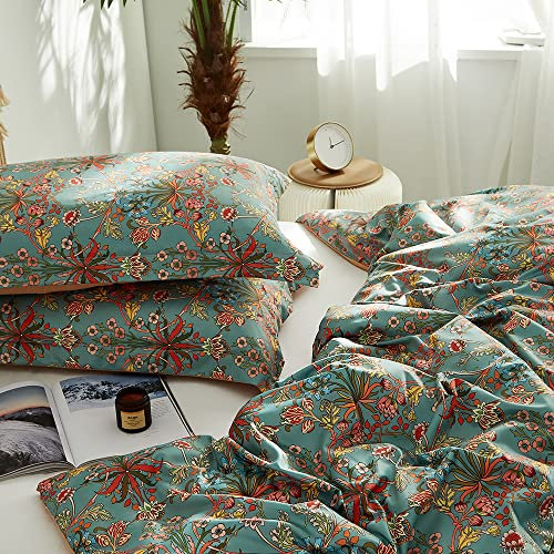 Freyamy Bohemian Kissenbezug 40x80cm 2er Set Grün Bunt Blumen Böhmisch Vintage Kopfkissenbezug Gebürstet Microfaser Kissenhülle Böhmen Boho Florale Kissenbezug mit Reißverschluss