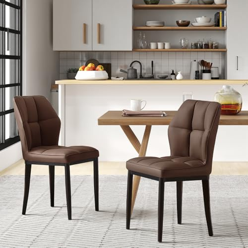 Bekrvio Esszimmerstühle 2er Set, Moderne Kunstleder Dining Chairs ohne Armlehnen mit hoher Rückenlehne & Rautenmuster, Polsterstuhl für Esszimmer, Küche oder Wohnzimmer, bis 150 kg belastbar