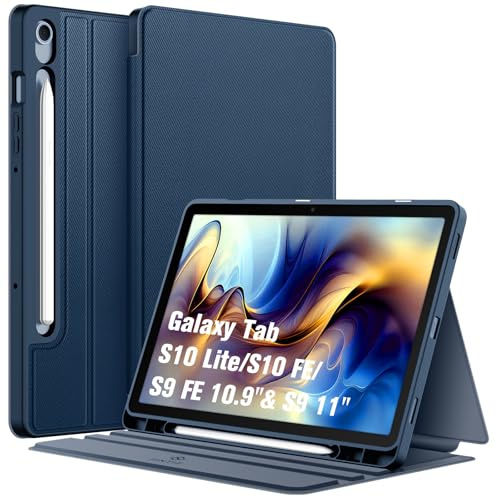 FINTIE Case for Samsung Galaxy Tab S10 Lite/ S10 FE 2025/ S9 FE 10.9 Inch/ S9 11 Inch with S Pen Holder, Slim Shield Multiple Angle Stand with Soft TPU Back Shell Cover, Dark Blue