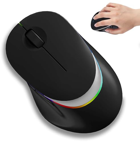Ergonomic Mouse with RGB Light,Rechargeable Wireless Bluetooth Dual-Mode Mouse, Silent Portable Cordless Optical Mice with USB Receiver,for PC MacBook Laptop Computer Tablet,Kids Adults Gift(Black)