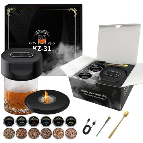 lomonmen Electric Whiskey Smoker kit,Rechargeable Cocktail Smoker kit with 6 Wood Chips,Old Fashioned Bourbon Cocktail Kit for Men,Dad,Husband,Boyfriends Gifts
