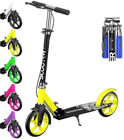 Klappbarer City Kickscooter,Roller Erwachsene,höhenverstellbar, kompakter City-Roller, Verschleißresistenten und Rutschsicheren Rädern Verstellbarem Lenker Geeignet,Erwachsene bis 150 kg (Gelb)