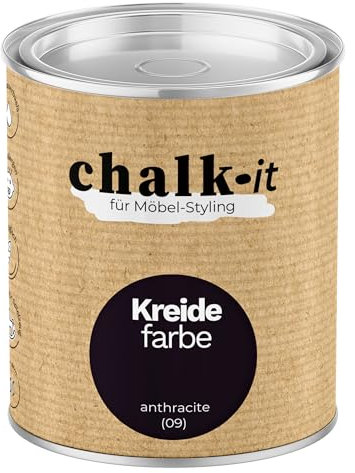 chalk-it Kreidefarbe 125ml (09) Anthracite Möbel Farbe Shabby Chic Holzlack Natur Vintage Look Möbellack Erfüllt EN71-3 Sicher Kindermöbel Spielzeuge