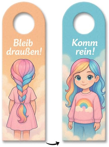 Mädchen Regenbogenhaar Bleib draußen! Komm rein! Türhänger Farbenfroher Türanhänger mit lustigem Spruch