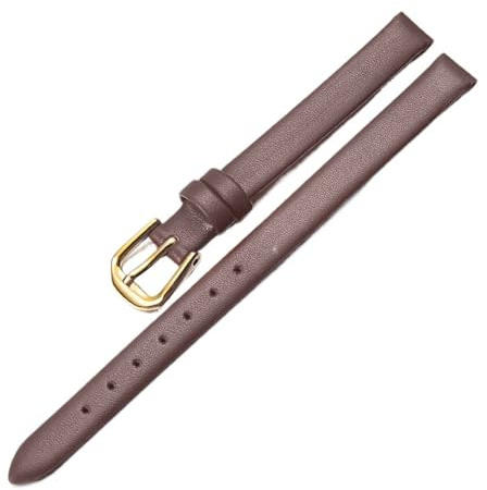 HuanJ Äkta Läderarmband Dammode Armbandsur Miniband 6mm 8mm 10mm 12mm Rödvit Färg Litet Armband(Brown gold buckle,10mm)