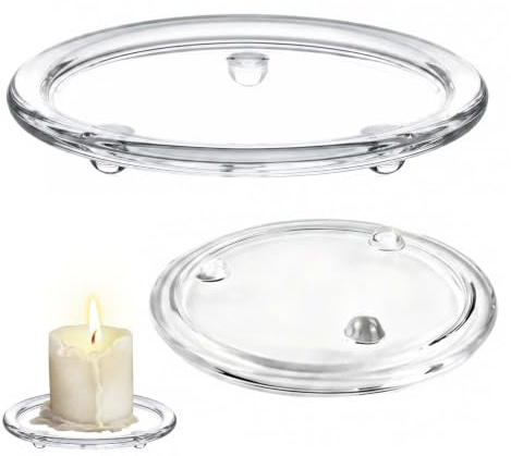 Merzio 2 PCS Clear Glass Candle Holders for Pillar Candles, Round Candle Plates and Trays, Stable Pedestal Base Candlestick Holders for Wedding, Party, Home Decor and Table Centerpieces