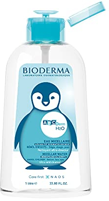 BIODERMA ABCDerm H2O - Eau micellaire pour bébé - Nettoie en respectant la fragilité des peaux sensibles - Hydrate tout en douceur pour un usage quotidien - Flacon pompe 1 l