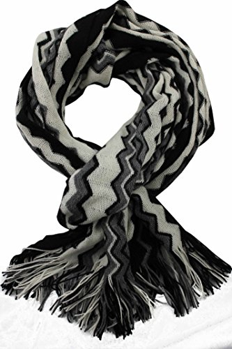 Rotfuchs Unisexschal Winterschal Kuschelschal Strickschal warm Zick Zack Wolle Made in Germany 180 x 50c m (Schwarz weiß, 190 x 55 cm)