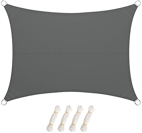 LARMNEE Sonnensegel, Wasserdicht, 3 x 4 m, Quadrat, Sonnenschutz, PES, Reißfestigkeit, Segeltuch Pergola, 95% UV-Block, Terrasse, Garten, Outdoor, Balkon, Rauchgrau EGY34SP02