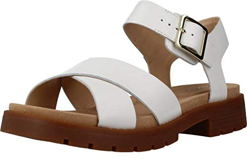 Clarks Orinoco Strap, Sandalias de Talón Abierto Mujer, Blanco (White Leather White Leather), 41 EU