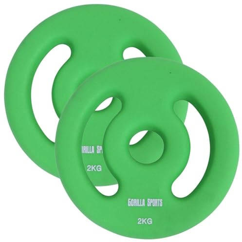 Gorilla Sports® Dischi Pesi - Set di 2, 2x1kg, 2x2kg, 2x3kg, 2x4kg, 2x5kg, Ø 30 mm, Ghisa, Rivestito in Neoprene - Pesi Palestra, Disco Peso, Piastre per Bilanciere e Manubri, Fitness