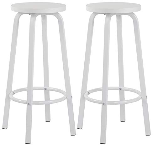 WOLTU Sgabelli da Bar Set di 2, Sgabello Alti 72cm con Poggiapiedi Seduta Tonda Alta Sedia per Cucina Ristorante in Acciaio e Legno Bianco