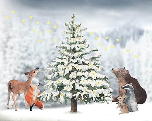 TinyFoxes Fensterbild Weihnachten im Wald - bringt Weihnachtszauber ans Fenster, handgezeichnet & wiederverwendbar - mehrere Teile frei anordenbar, 40 x 30 cm - von Kristin Franke