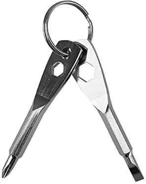 Gadget multifonctionnel 4 en 1 EDC One Character Cross Portable Mini tournevis Set Porte-clés Cadeau Homme (Argent)