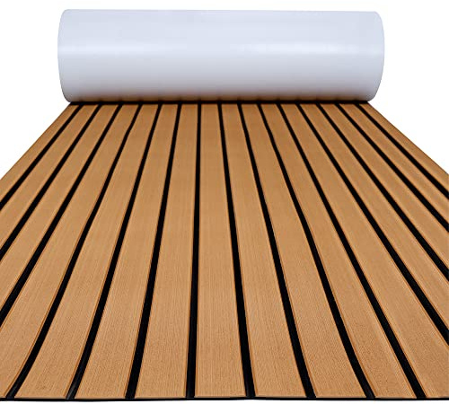 FOCEAN Boat Flooring EVA Foam Boat Decking Faux Teak Marine Flooring Marine Mat Sheet for Motorboat RV Yacht Kayak Surfboard, 94.5''x 15.7'', Brown with Black Lines