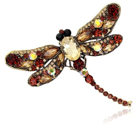 Tanduaji Damen Brosche Vintage Libelle Vergoldet Modeschmuck Braun