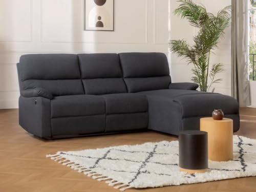 Vente-unique-Divano angolare relax elettrico in Tessuto Antracite - Angolo a destra - LUNANO