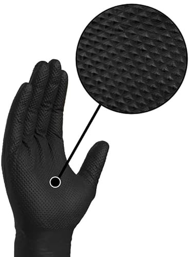 Satra Guantes de nitrilo DIAMANTADOS super resistentes negros Talla XL paquete 100 unidades,para taller mecanico,industria,bricolaje,etc..