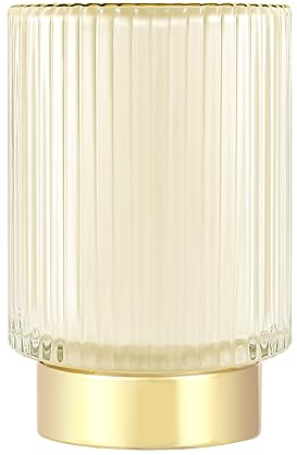 DASITON Organizador de Brochas de Maquillaje,Soporte de Cristal para Brochas de Maquillaje,Taza de Almacenamiento de Pinceles de Maquillaje,Soporte para Lápices con Diseño a Rayas(Crema L)