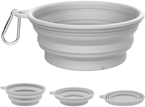 TOKAYIFE Comedero Plegable para Perros Cuencos para Perros Bol Portátil de Viaje con Mosquetón Apto para Uso en Interiores y Exteriores (Un Tazón Individual, Gris)