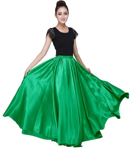 VNOEVW Damen-Maxirock aus Satin, 96,5 cm lang, glänzend, für lateinamerikanische Bauchtanz, Performance, Kostüm, Cosplay, Party, Reisen