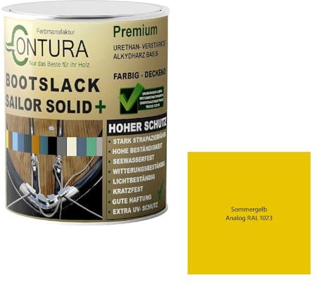 Contura Bootslack Farbig SEIDENMATT Yacht- Buntlack Metall Holz GFK Holzlack Boot Farblos (Sommergelb - RAL1023 Analog, 2,5 Liter)