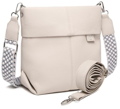 Myhozee Umhängetasche Damen Mittelgroß Handtasche mit 2 Gurt, Klein Crossbody Bag PU Leder Schultertasche Tasche Damenhandtasche Uni mit Breitem Gurt für Frauen/ Damen Beige