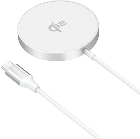 MMOBIEL Magnetic Wireless Charger 15W Qi2 Certified – Wireless Charging Pad for MagSafe iPhone and Samsung – Wireless Charging Station for AirPods and Galaxy Buds – Qi2 Fast Charger – White