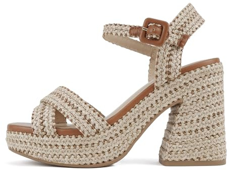 Soda “Yara” ~ Square Open Toe Crisscross Band Ankle Strap High Heel Sandal (Natural Raffia/Tan, us_Footwear_Size_System, Adult, Women, Numeric, Medium, 7.5)