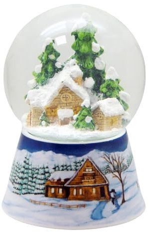 Schneekugel Hüttenzauber Hütte im Winterwald | Sockel Winterlandschaft Mittelblau | Spieluhr Winter Wonderland | H: 14 cm B: 10 cm | Weihnachtsdekoration | 20156