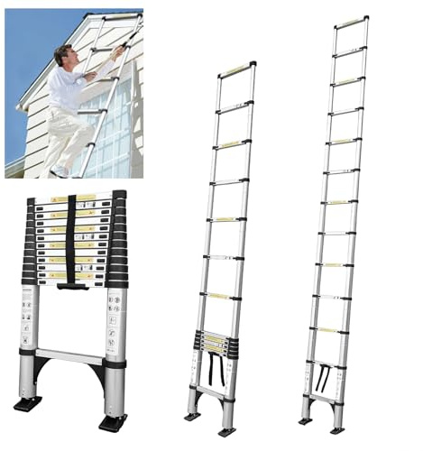 JADDUO Teleskopisk fällbar stege halkfri 3,8 m, infällbara steg, aluminium byggmarknad hopfällbar utdragbar unik högermultifunktionsstege lastkapacitet 150 kg