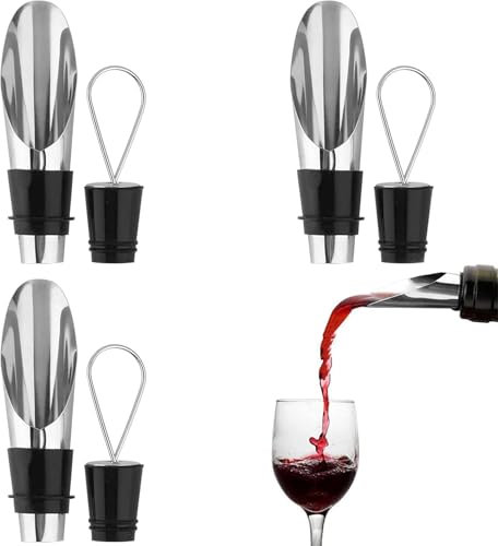 3 Piezas Escanciador de Vino con Vertedor Antigoteo, Tapón de Vino Reutilizable, Decantador Oxigenador de Vino, Tapones y Vertedores Acero Inoxidable para Vino, Ideal para Botella de Vino