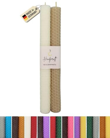 Wachsmann Bienenwachskerzen handgerollt, 100% Bienenwachs, 2er Set in vielen Farben, Made in Germany