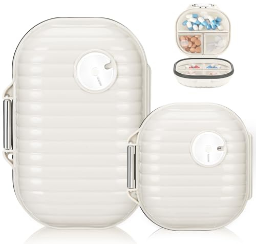 Lociban Pastillero Caja, 2 Piezas Pastillero de Viaje, Pastillero Portátil con 7 Compartimentos, Organizador de Pastillas para Medicamentos y Vitaminas
