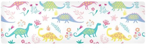 Sottopentola quadrato bianco con motivo dinosauro carino per piatti caldi, sottobicchiere resistente al calore e impermeabile, runner da tavola per casa 90 x 20 cm, decorazioni