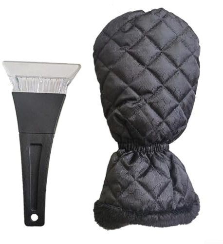 EXTRWORY Auto-Eiskratzer mit Handschuh, Frost- und Schneeräumer-Handschuhe, Windschutzscheibenschaber, mit effizientem Eiskratzer, Winterauto unerlässlich (schwarz)