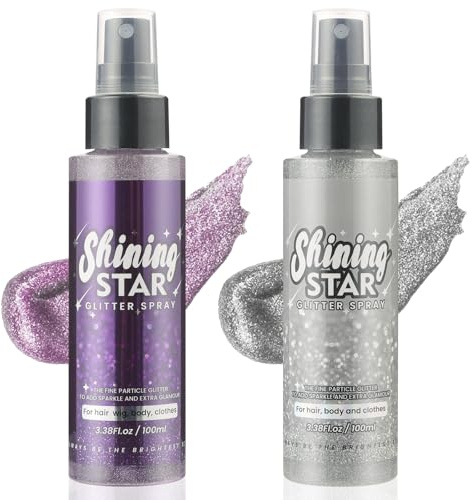 LOPHE Spray de purpurina para cuerpo, cara y cabello, polvo brillante holográfico, secado rápido para maquillaje, festivales y carnaval, 2 unidades