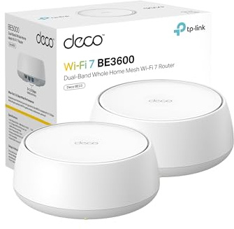 TP-Link Deco 7 BE23 Dual-Band BE3600 WiFi 7 Mesh Wi-Fi System | 4-Stream 3.6 Gbps, 160 Mhz | Covers up to 4,500 Sq.Ft | 2× 2.5G Ports Wired Backhaul | VPN,MLO,AI-Roaming, HomeShield, 2-Pack
