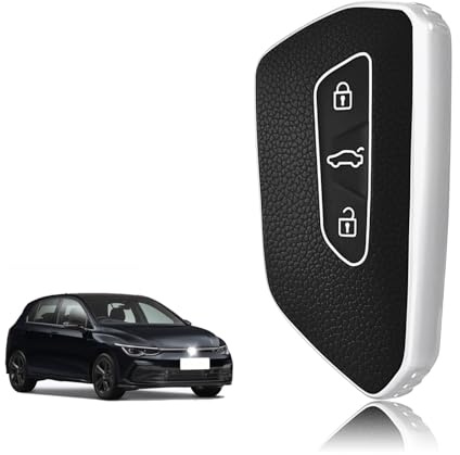 TOOMUME Schlüsselhülle Silikon, Autoschlüssel Hülle Passt für VW Volkswagen Golf 8 Cupra Formentor Born Seat Leon Ateca Skoda Octavia Enyaq ID3 ID4, Schlüsselcover Gold & Silberrand Lederstruktur