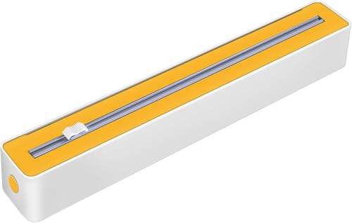Vtizikl Cling Film Dispenser and Cutter, 2-in-1 Plastic Wrap Tin Foil Dispenser and Cutter, Reusable Wall Mounted Wrap Tin Foil, Dispensers for Home, Kitchen, Restaurant (Yellow)