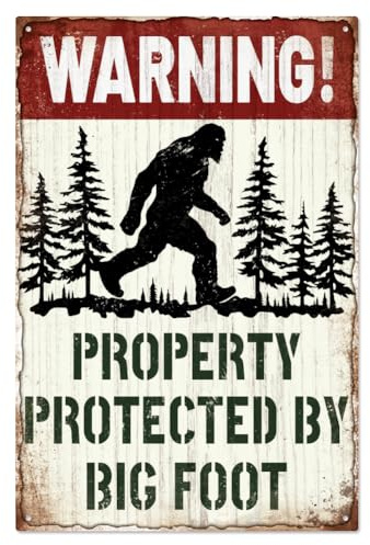 WADORN Vintage Warnschild Aus Metall Mit Aufschrift 'Eigentum Geschützt Durch Big Foot', 20x30cm Lustige Retro Haus Hof Straße Outdoor Blechschild Nette Bigfoot Geschenke Wand Kunst Poster Plaque