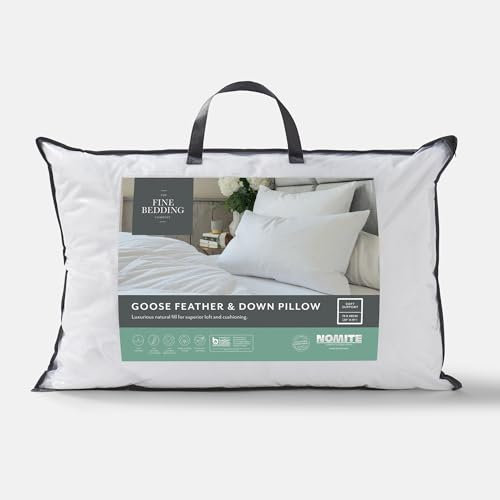 The Fine Bedding Company - Goose Feather and Down Pillow - Hotel Quality Goose Feather Pillow with Breathable 100% Cotton Cover - Medium Soft Support - Luxury Pillows - Goose Down